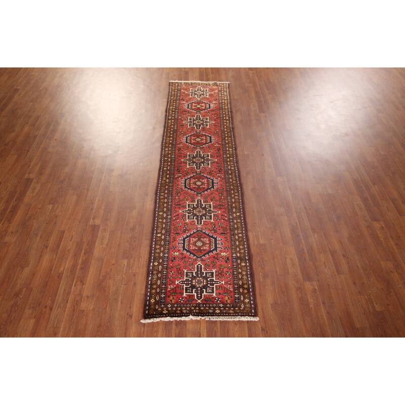 Geometric Gharajeh Persian Runner Rug Handmade Tribal Red Wool Carpet - 2'5"x 9'5"