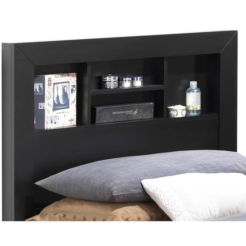 Twin Platform Bed with Drawers and Shelves - 81" - Black