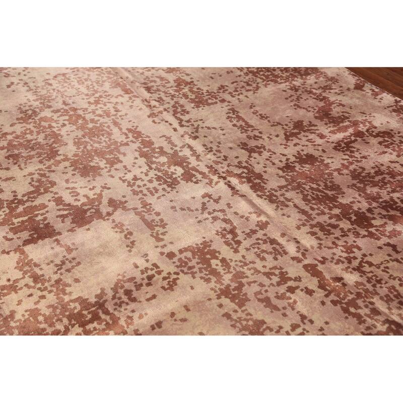Contemporary Abstract Indian Area Rug Handmade Brown Wool Carpet - 6'8"x 9'10"