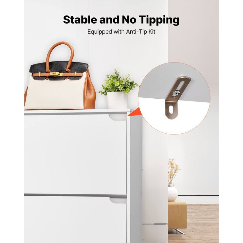 Modern White Shoe Cabinet with 3 Flip Drawers and Adjustable Shelves for Narrow Hallway Storage - 31.5 x 8.66 x 45.87 in