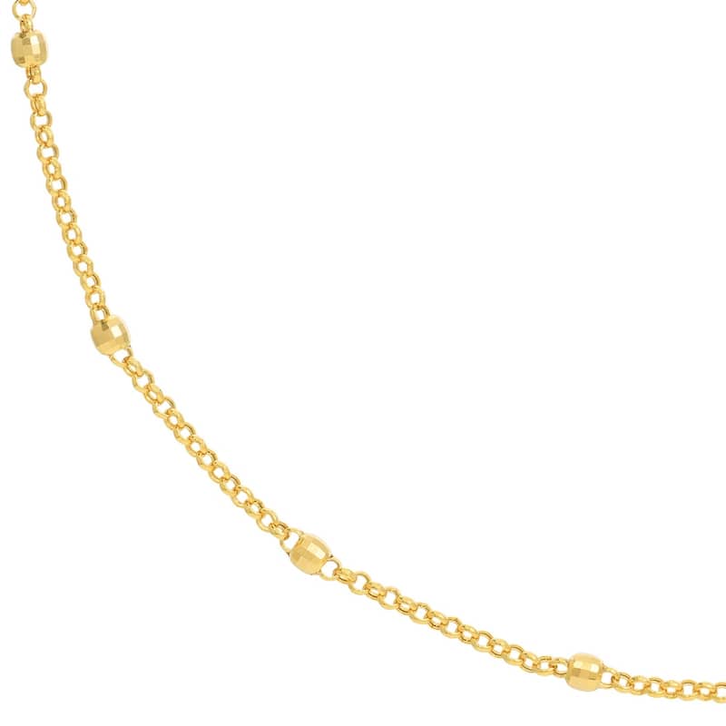 Curata 14k Yellow Gold 3mm Disco Bead Rolo Chain Necklace
