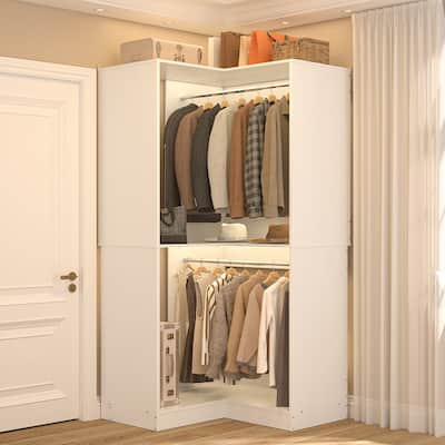 Corner Closet Organizer with Hanging Rods, Space-saving Closet System for Walk-in Closet