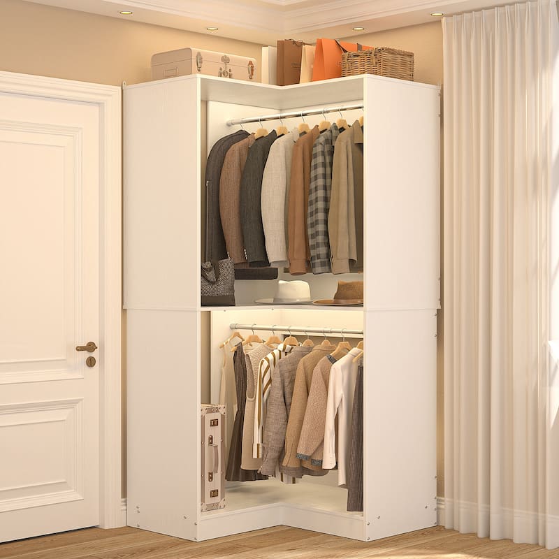 Vryon Corner Closet Organizer, Space-saving Closet System with Hanging Rods for Walk-in Closet