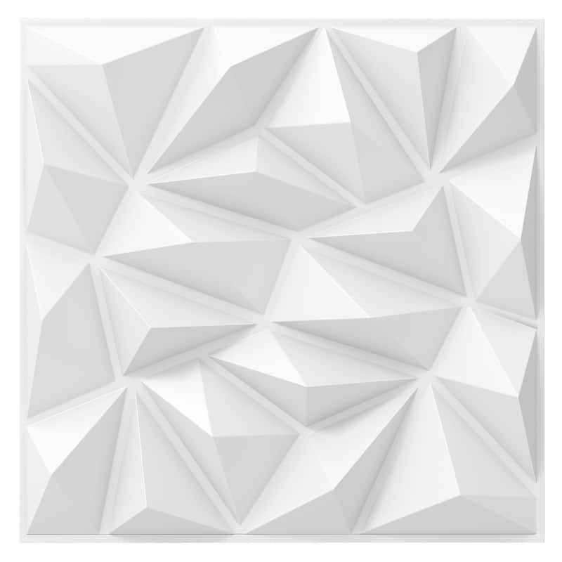 White PVC 3D Wall Panels Set of 40 with Diamond Pattern and Peel-Stick Design - White