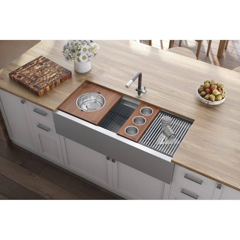 Ruvati 45-inch Workstation Two-Tiered Ledge Kitchen Sink Apron-Front 16 Gauge Stainless Steel - RVH9333 - 45" x 20-1/8″