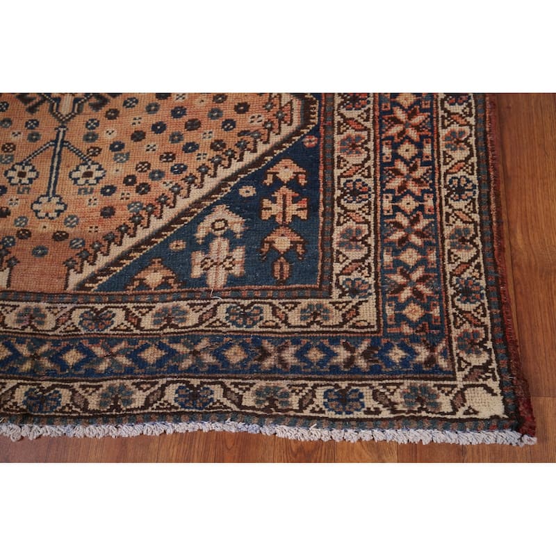 Geometric Bakhtiari Persian Vintage Rug Handmade Orange Wool Carpet - 4'11" x 10'0"
