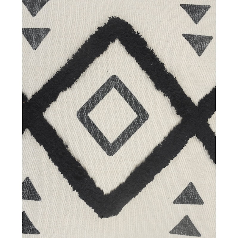 20" Black and Cream White Tufted Geometric Diamond Square Throw Pillow