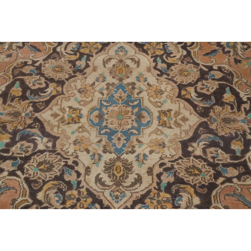 Hand Knotted Oriental 100% Wool Carpet Traditional Floral Oranges & Rust Kashan Area Rug - 12' 11'' X 9' 6''