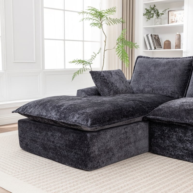 103.15" Modern Chenille Boneless Sectional Sofa with Chaise