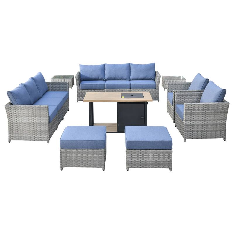 XIZZI 13-piece Outdoor Patio Furniture Wicker Seating Set with Fire Pit