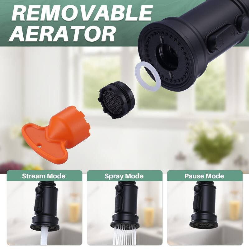 WOWOW Double Handle Pull Down Sprayer Bridge Kitchen Faucet