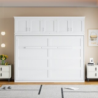 White Queen Murphy Bed Wall Bed with Top Cabinets - Functional and ...