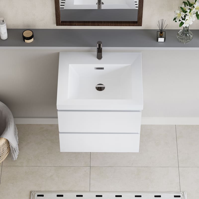 24"Bathroom Vanity with Sink,Wall-Mounted Bathroom Storage Vanity Cabinet with Resin Top Basin and Soft Close Drawers