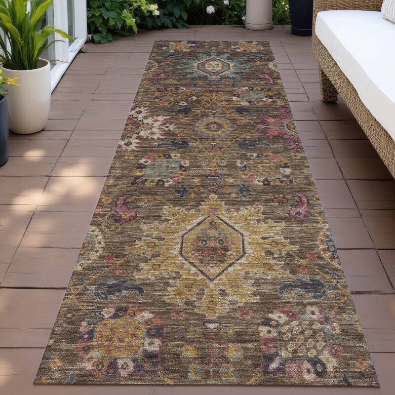 Machine Washable Indoor/Outdoor Boho Traditional Chantille Rug - Chocolate - 2'3" x 7'6"