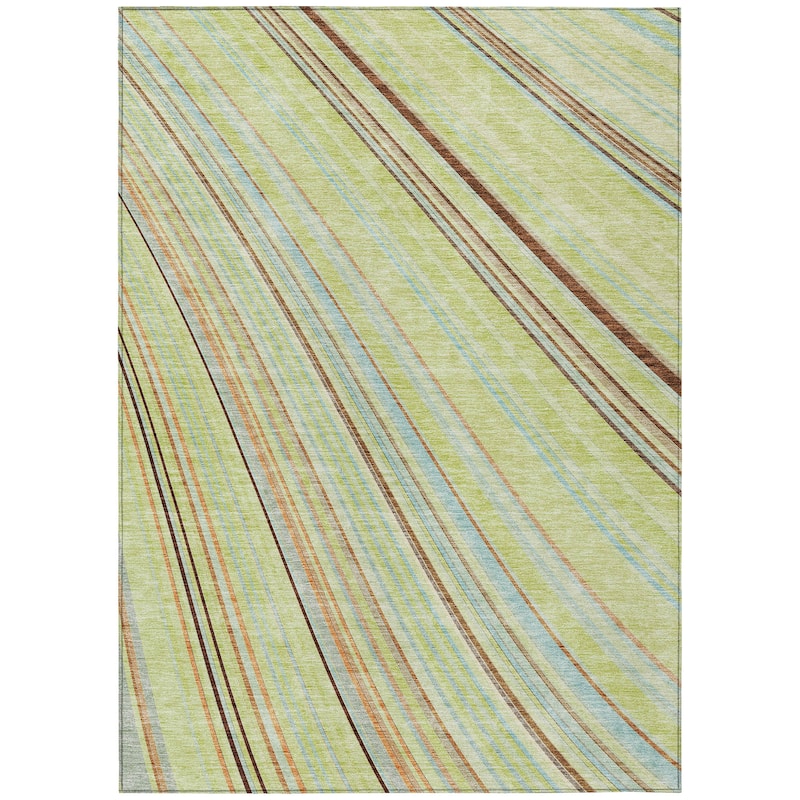 Machine Washable Indoor/ Outdoor Stripe Wave Chantille Rug