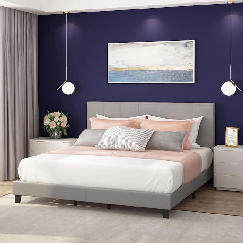 Button Tufted Bed Frame - Linen Upholstered King Size Platform Bed - Stylish Bedroom Decor