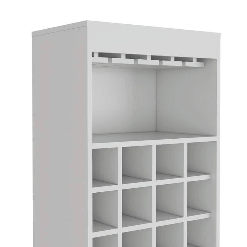 TUHOME Kava Bar Cabinet with 16 Wine Cubbies, 12 Glass Racks, 1 Shelf, Concealable Serving Tray, and Double Door - N/A