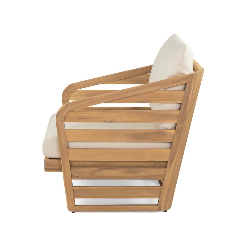 Lenrn Wood Textilene Club Chair with Acacia Frame and Water-Resistant Cushions by Christopher Knight Home