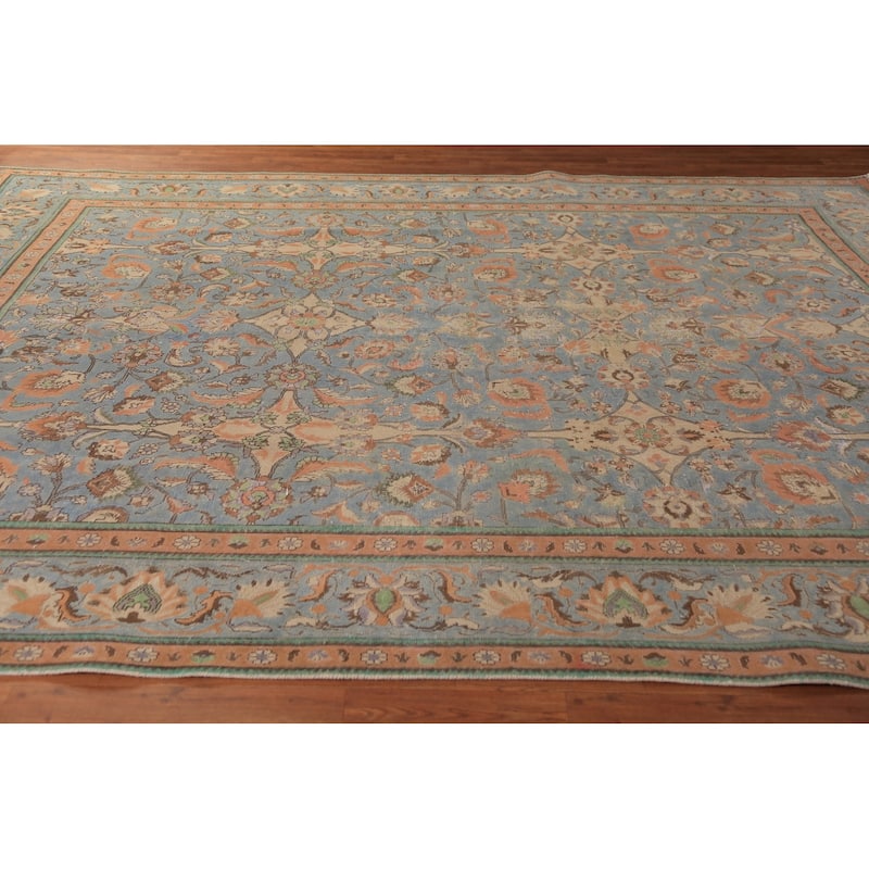 Distressed Tabriz Persian Area Rug Floral Hand-Knotted Wool Carpet - 9'4"x 12'4"