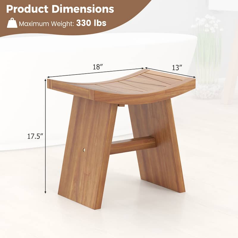 Gymax 18 Inch Teak Wood Shower Bench Wooden Shower Stool w/ Curved