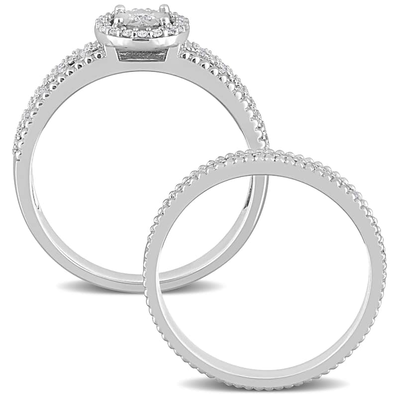 Miadora 1/3ct TDW Diamond Multi-Row Halo Bridal Ring Set in Sterling Silver
