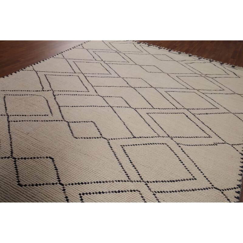Trellis Moroccan Earth Tone Area Rug Hand-Knotted Wool Carpet - 7'9"x 10'11"