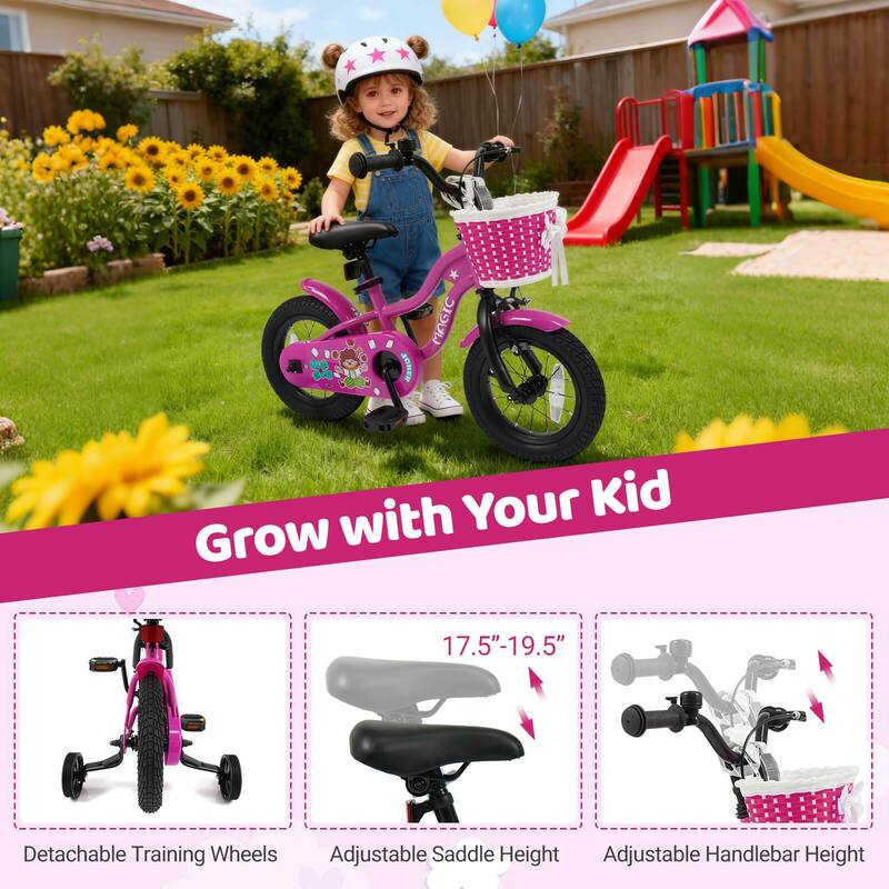Costway 12”/14”/16”/18” Kids Bike with Training Wheels, Basket, Hand & - See Details