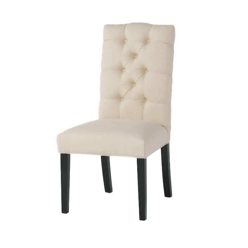 Modern Set of 2 Dining Chairs with Tufted Fabric Backrest, Padded Seat, Solid Wood Legs for Dining Room Living Room and Café
