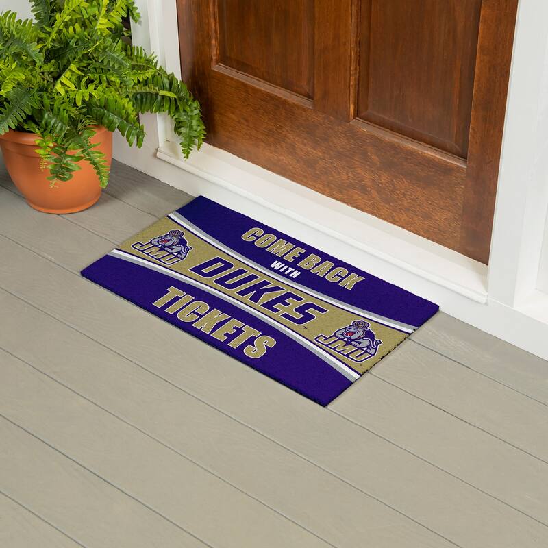 James Madison University 28 in. x 16 in. PVC "Come Back With Tickets" Trapper Door Mat