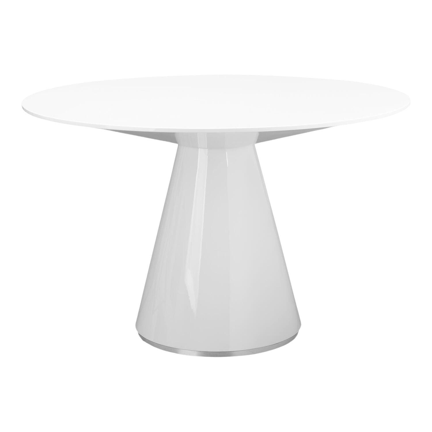 Round Dining Table 47 Inch - Glossy White Wood Kitchen Table with Sleek Compact Dining Design