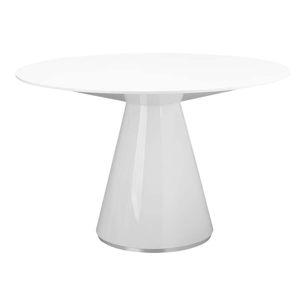 Round Dining Table 47 Inch - Glossy White Wood Kitchen Table with Sleek Compact Dining Design
