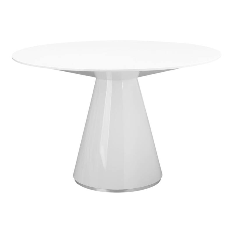 Round Dining Table 47 Inch - Glossy White Wood Kitchen Table with Sleek Compact Dining Design