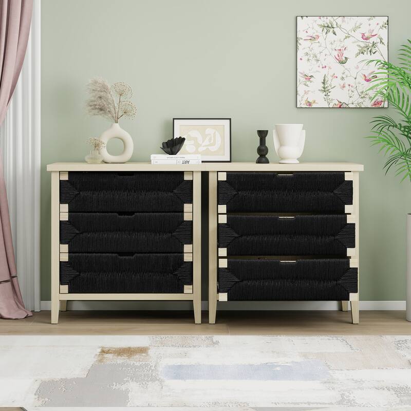 GDFStudio - Modern Woven Rope Drawer Buffet Sideboard with Adjustable Shelves