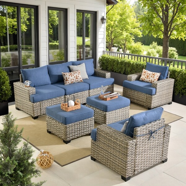 XIZZI 7-Piece Patio Wicker Furniture Wide Armrest Conversation Set
