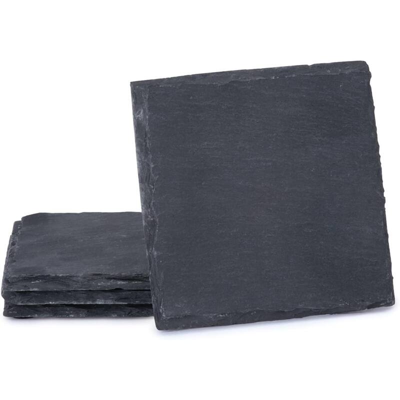 4 Pack Natural Gray Slate Coasters with Protective Backing Elegant, Heat Tolerant, Easily Wipes Clean - Black