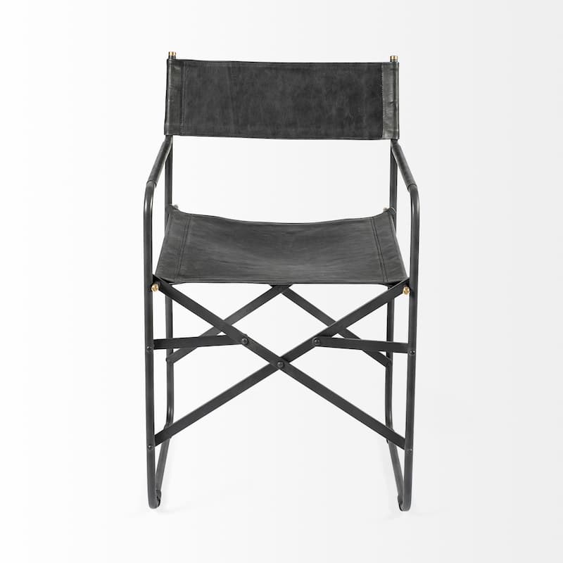 Direttore Black Genuine Leather Seat With Black Iron Frame Dining Chair - 19.7"W x 21.7"D x 33"H