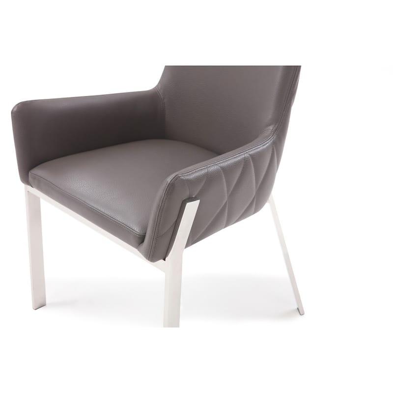 Modern Faux Leather Upholstered Dining Armchair with Silver Metal Legs and Solid Back for Living Room - 36”H x 24”W x 24”D