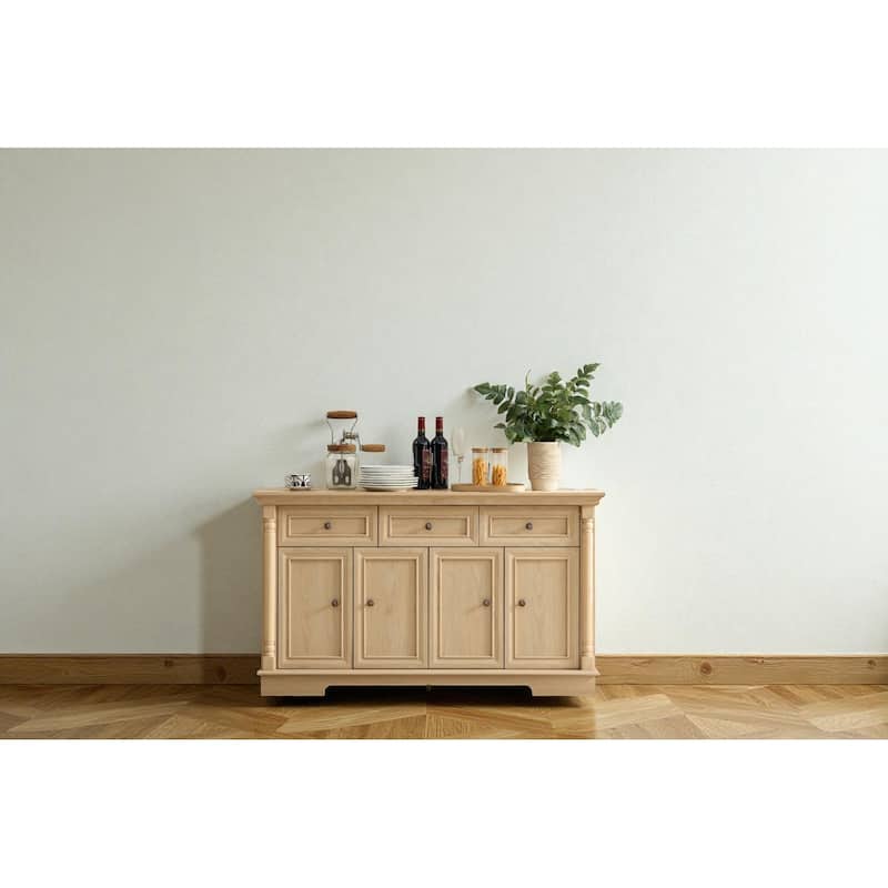 55" Farmhouse Buffet Sideboard Cabinet with Drawers and Doors, Solid Wood Coffee Bar Storage Console for Kitchen - Wood