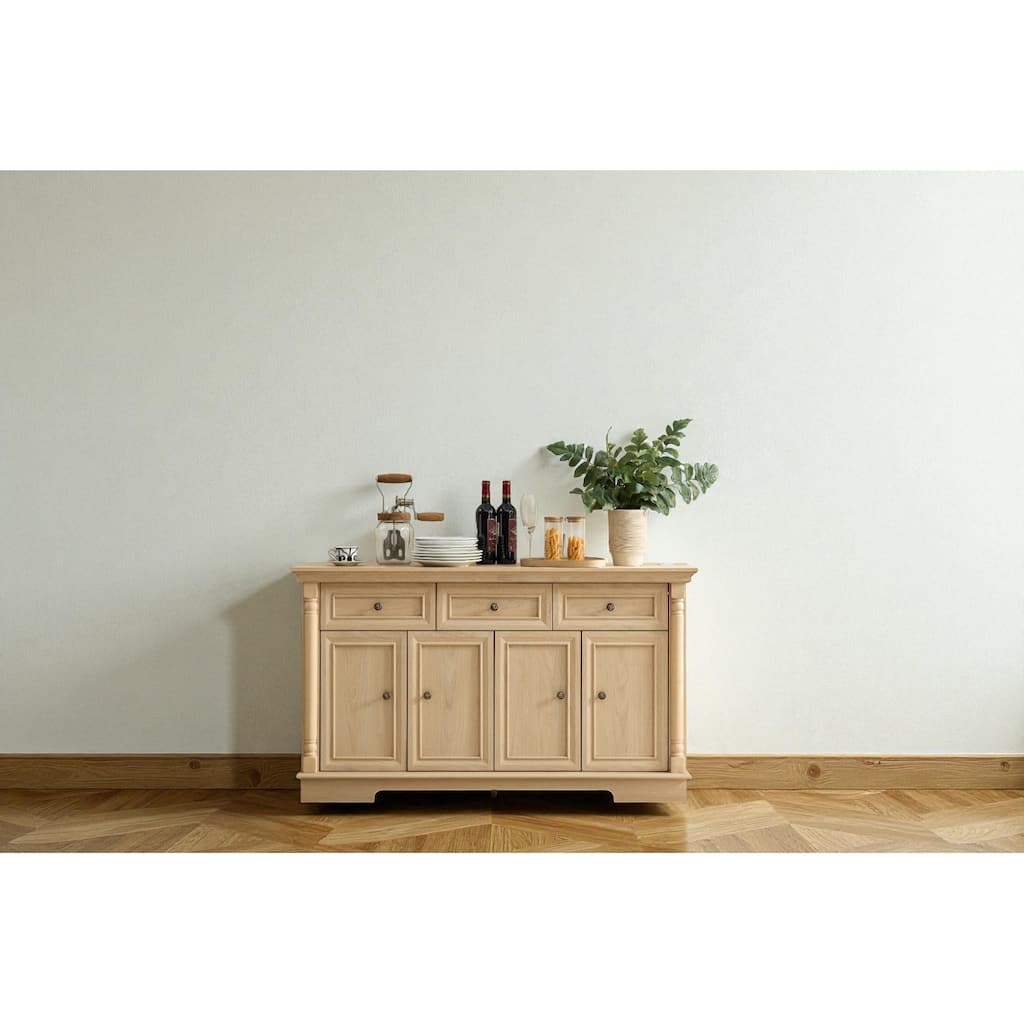 55" Farmhouse Buffet Sideboard Cabinet with Drawers and Doors, Solid Wood Coffee Bar Storage Console for Kitchen