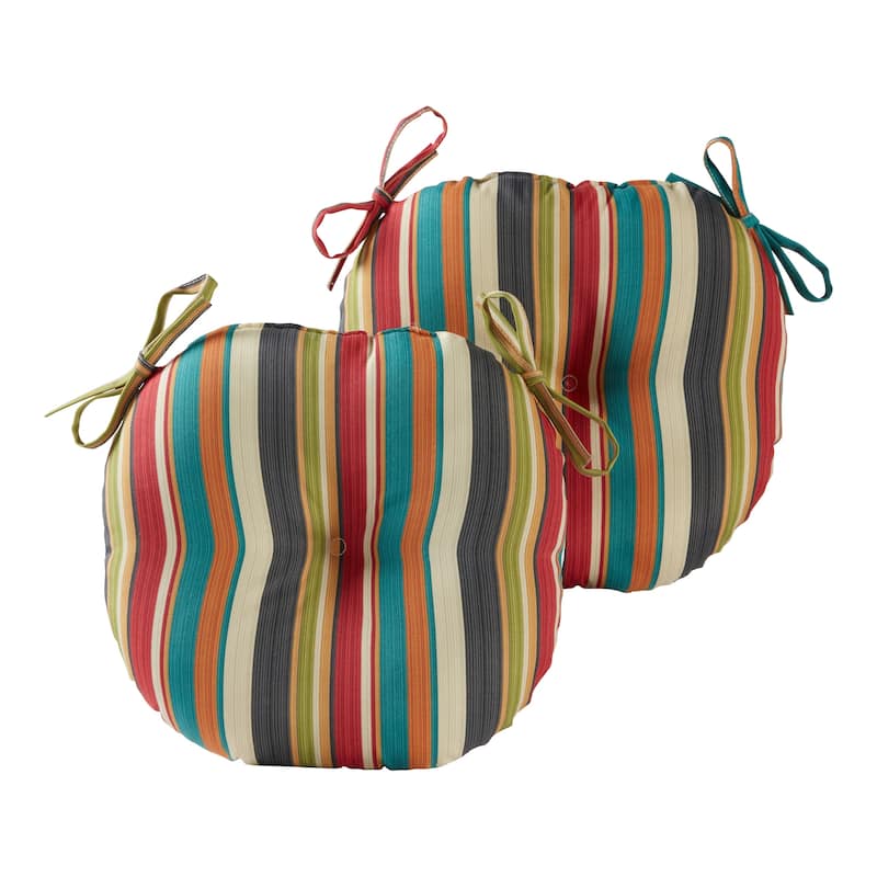 Greendale Home Fashions Global 15-inch Outdoor Bistro Chair Cushion (Set of 2) - Sunset Stripe