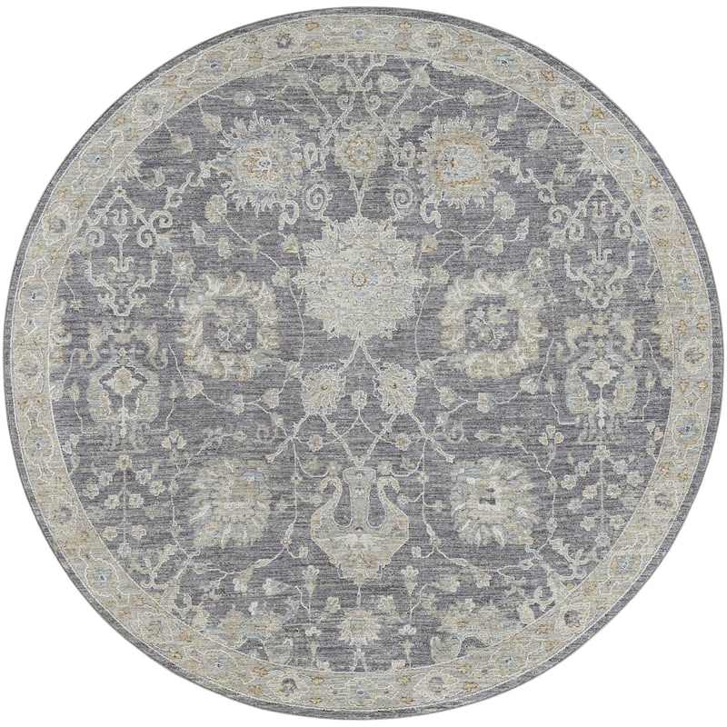 Livabliss Avant Garde Updated Traditional Medallion Area Rug - Charcoal - 6'7" x 6'7" Round