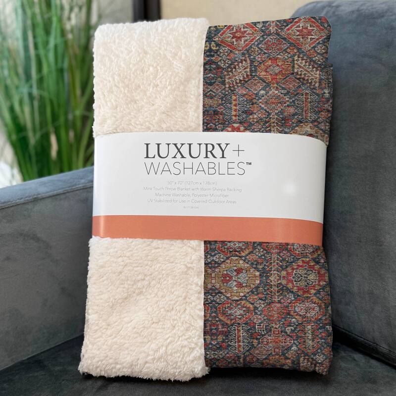 Premium Machine Washable Boho Moroccan Sherpa Throw Blanket