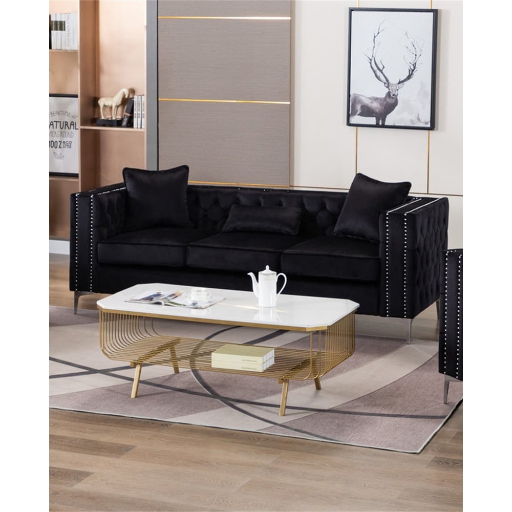 Lorreto Modern Button Tufted Nailhead Velvet Sofa