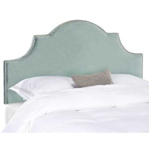 SAFAVIEH Hallmar Wedgwood Blue Cotton Upholstered Arched Headboard - Silver Nailhead (King)