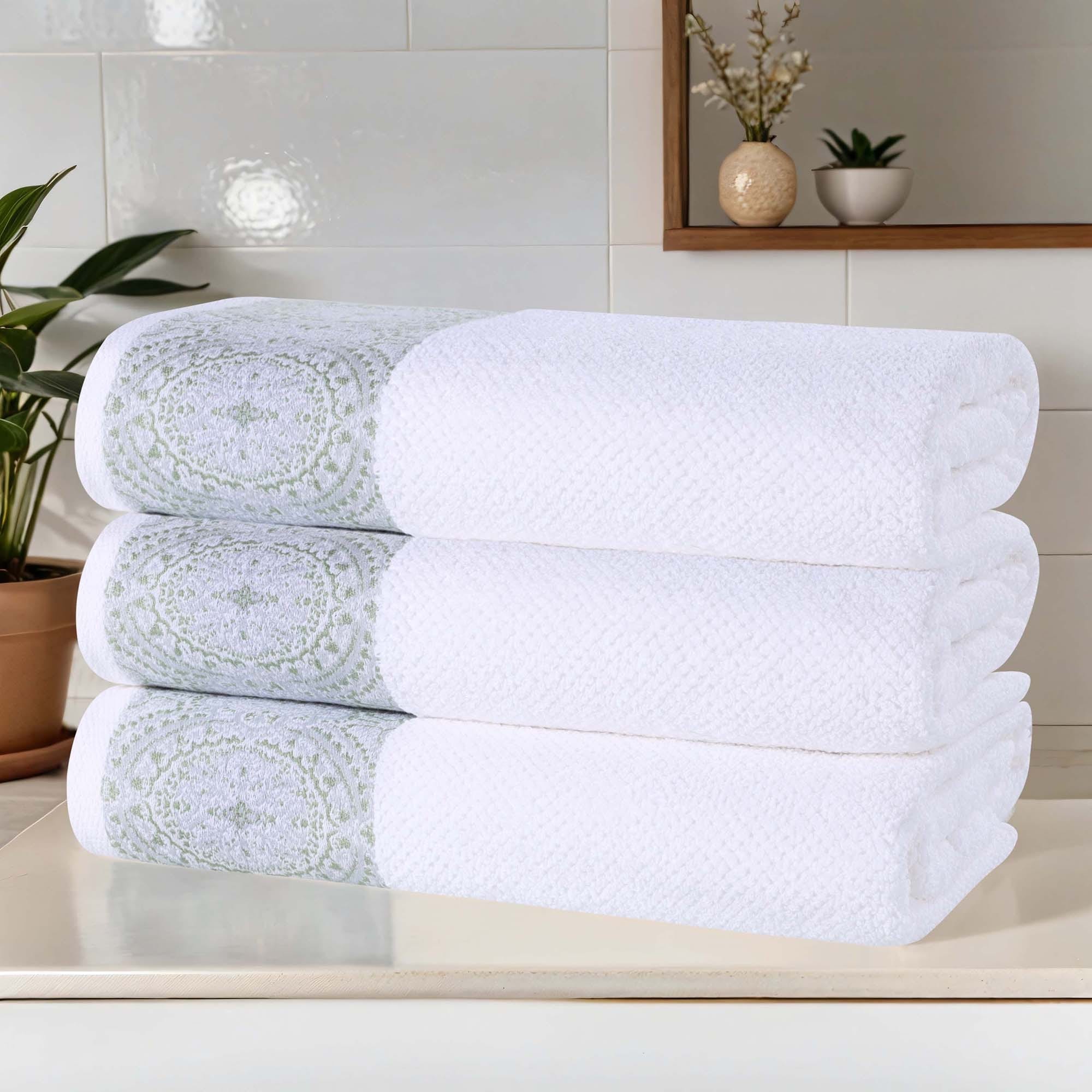 Superior Medallion Cotton Jacquard Textured Soft Bath Towel Set of 3