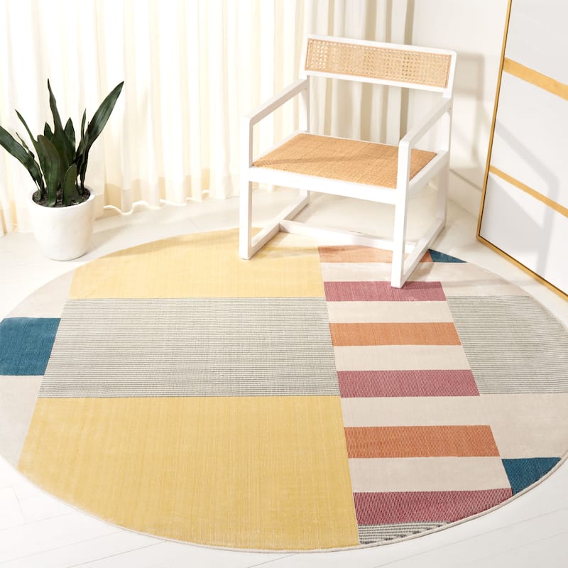 SAFAVIEH Orwell Laila Mid-Century Modern Rug - 6'7" Round - Beige/Yellow