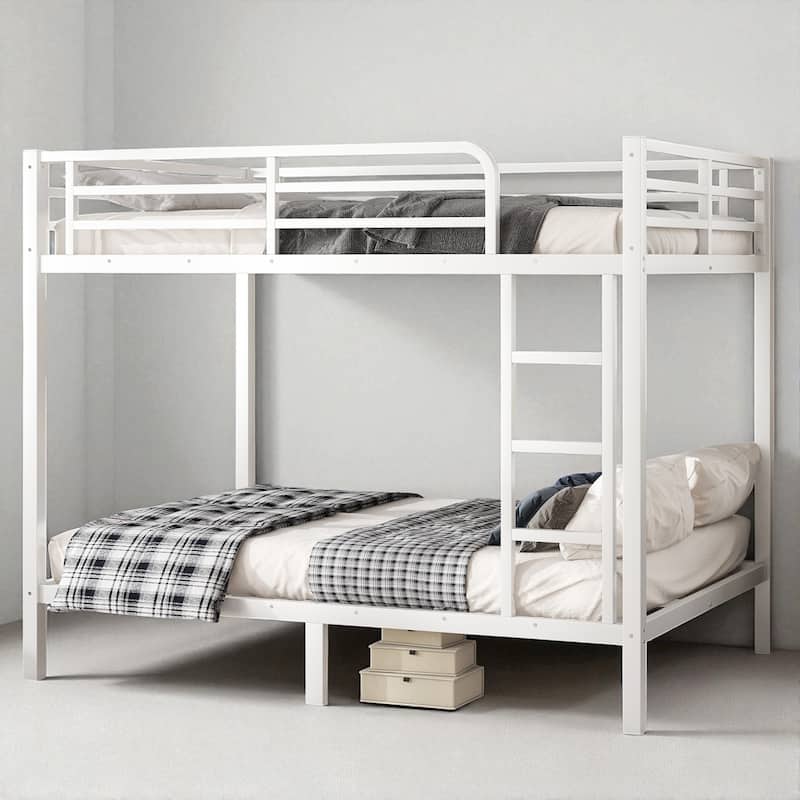Metal Twin XL over Twin XL/Full over Full Bunk Bed for Teens, No Box Spring, Noise Reduced - White - Full