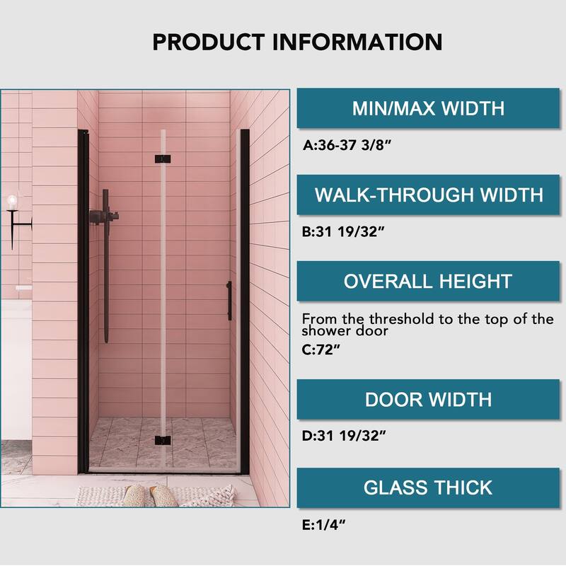 30/32/34/36 Bi-fold Semi-Frameless Shower Door with Clear Tempered Glass