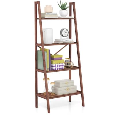 Gymax 4-Tier Bamboo Ladder Bookshelf 58'' Display Shelf Storage Rack