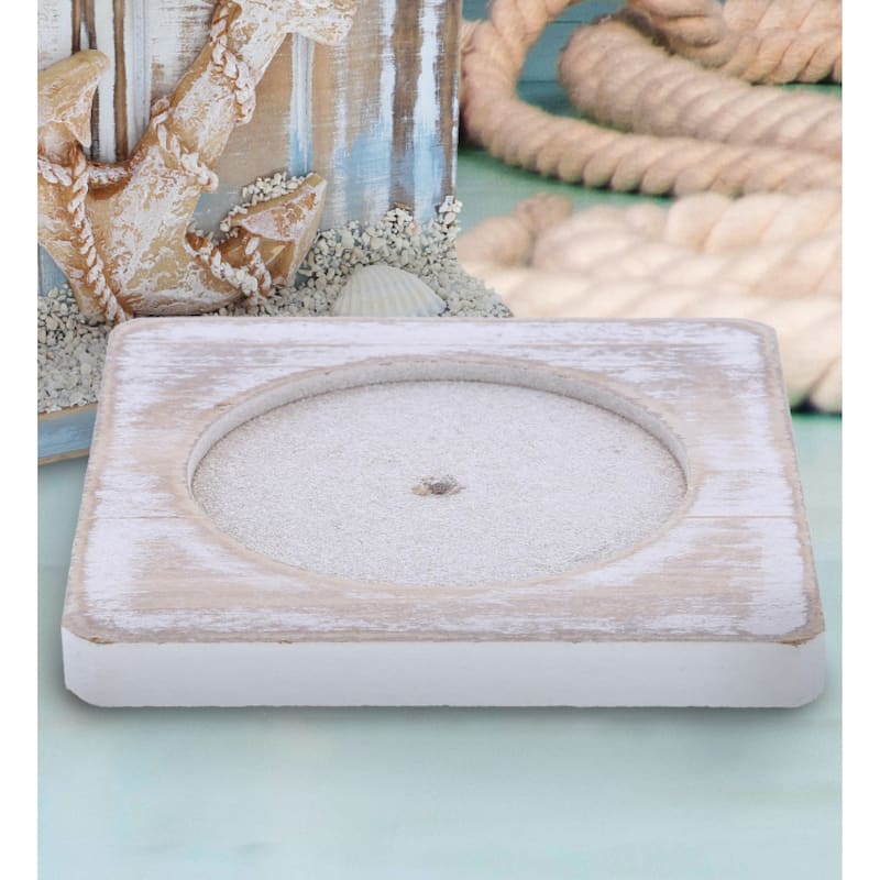 CoTa Global Coastal Horizon Nautical Wooden Coaster Set with Holder - 4.6 x 3.25 x 4.5 inches